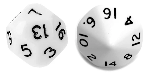 Two types of 16-sided dice.